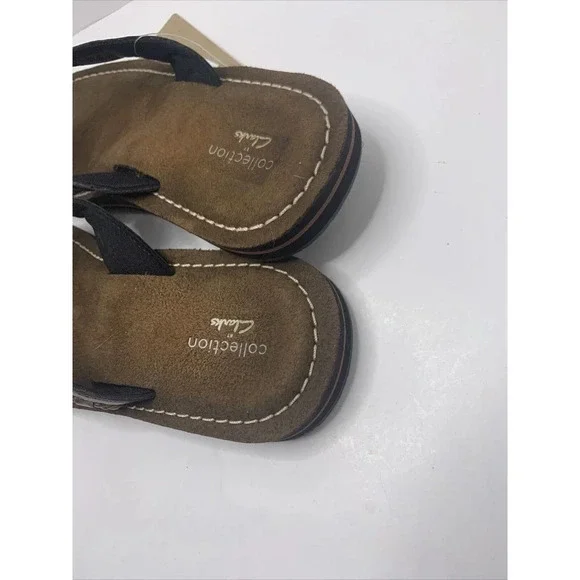 CLARK'S COLLECTION WOMEN'S 7 BROWN LEATHER THONG FLIP FLOP SANDALS, - Picture 5 of 6
